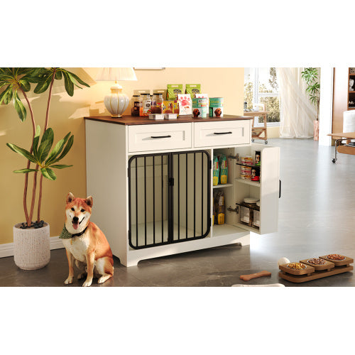 GO 37.4 Dog Crate Furniture, Indoor Dog Kennel With 2 Drawers And Storage Cabinet,