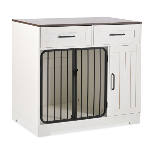 GO 37.4 Dog Crate Furniture, Indoor Dog Kennel With 2 Drawers And Storage Cabinet,