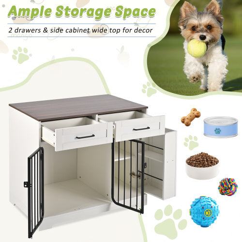 GO 37.4 Dog Crate Furniture, Indoor Dog Kennel With 2 Drawers And Storage Cabinet,
