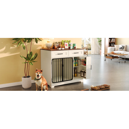 GO 37.4 Dog Crate Furniture, Indoor Dog Kennel With 2 Drawers And Storage Cabinet,