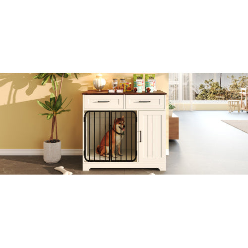 GO 37.4 Dog Crate Furniture, Indoor Dog Kennel With 2 Drawers And Storage Cabinet,