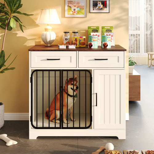 GO 37.4 Dog Crate Furniture, Indoor Dog Kennel With 2 Drawers And Storage Cabinet,