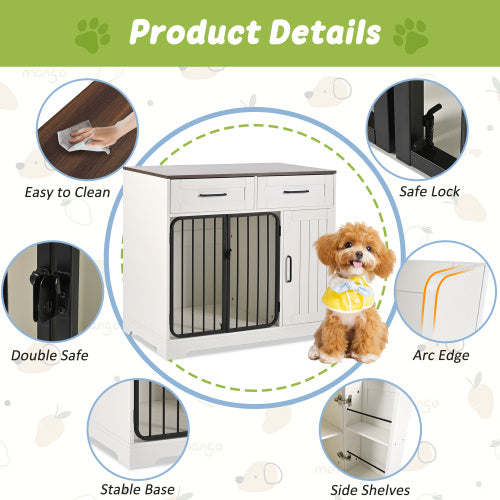 GO 37.4 Dog Crate Furniture, Indoor Dog Kennel With 2 Drawers And Storage Cabinet,