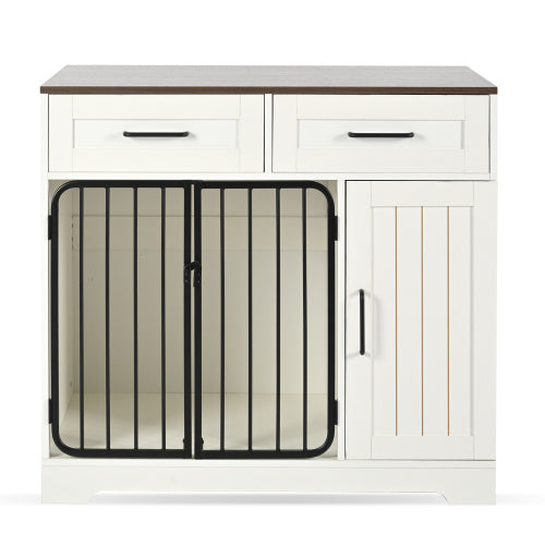 GO 37.4 Dog Crate Furniture, Indoor Dog Kennel With 2 Drawers And Storage Cabinet,