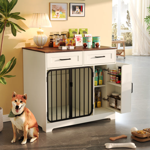 GO 37.4 Dog Crate Furniture, Indoor Dog Kennel With 2 Drawers And Storage Cabinet,